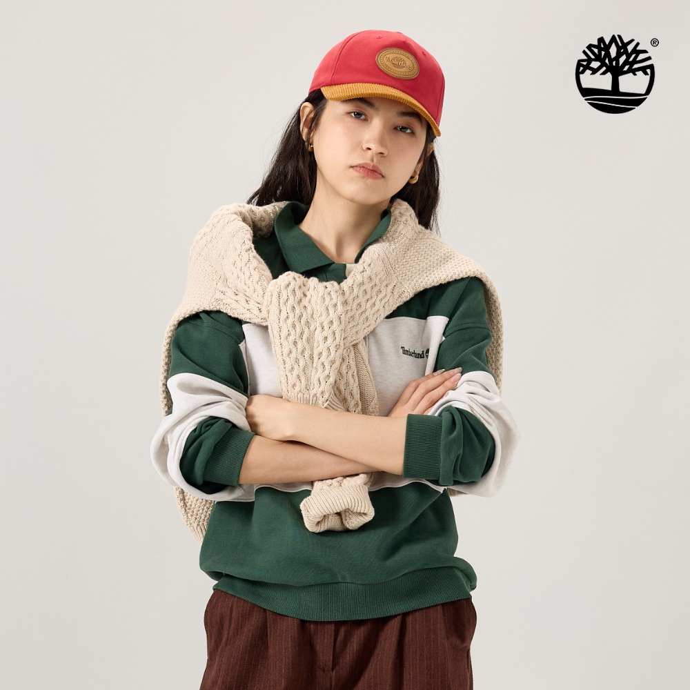 Timberland 女款綠色寬版長袖橄欖球Polo衫|0YH5FANX