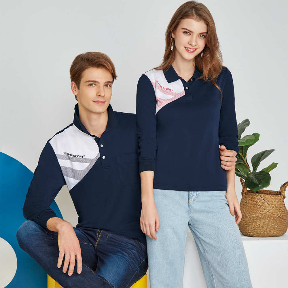 spar 四角網眼吸排女版長袖POLO衫(S227305丈青)