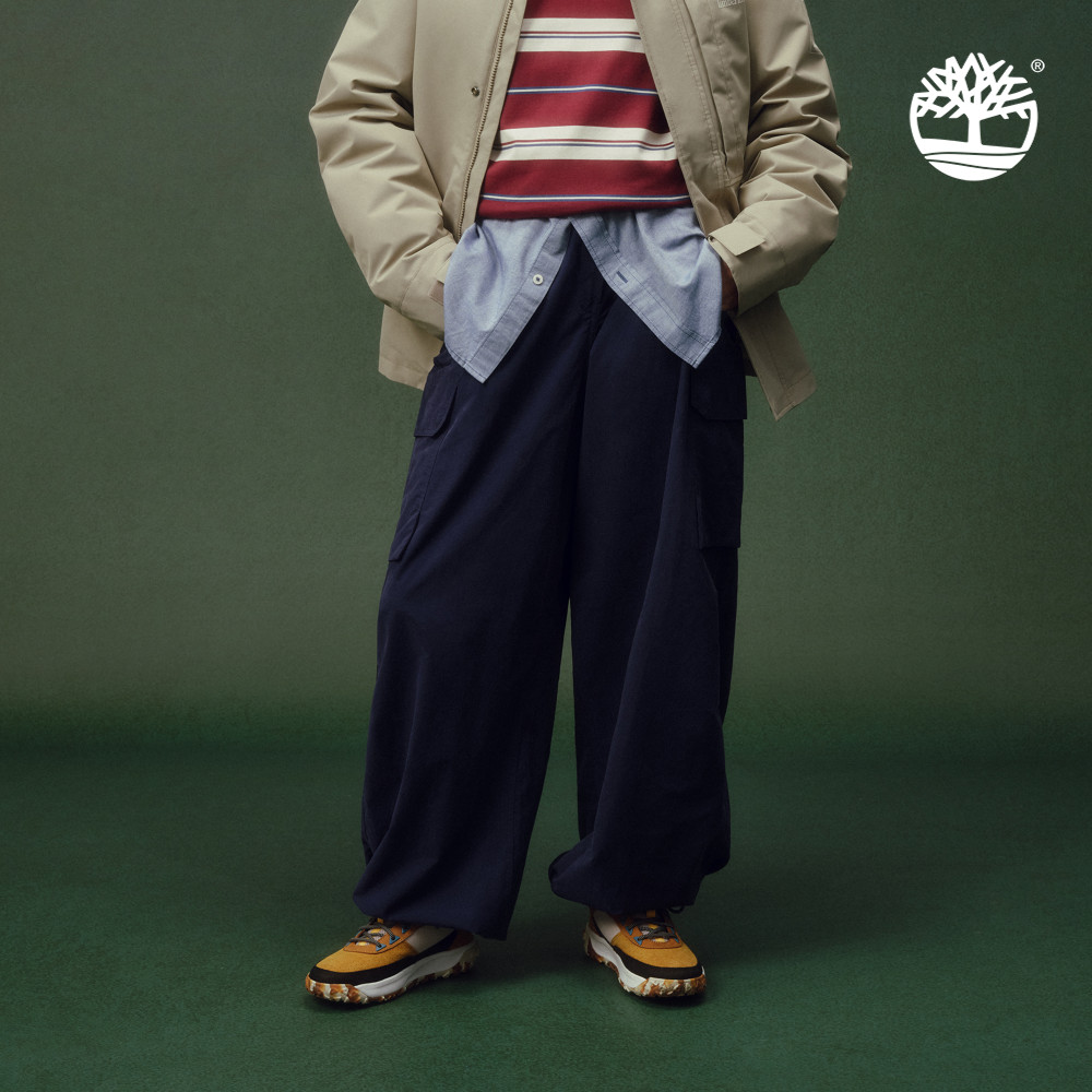 Timberland 女款藍色降落傘寬褲｜A41FB451