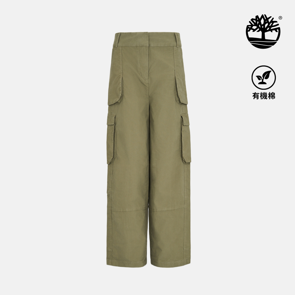 Timberland 女款灰綠色寬版機能長褲｜A6H7H590