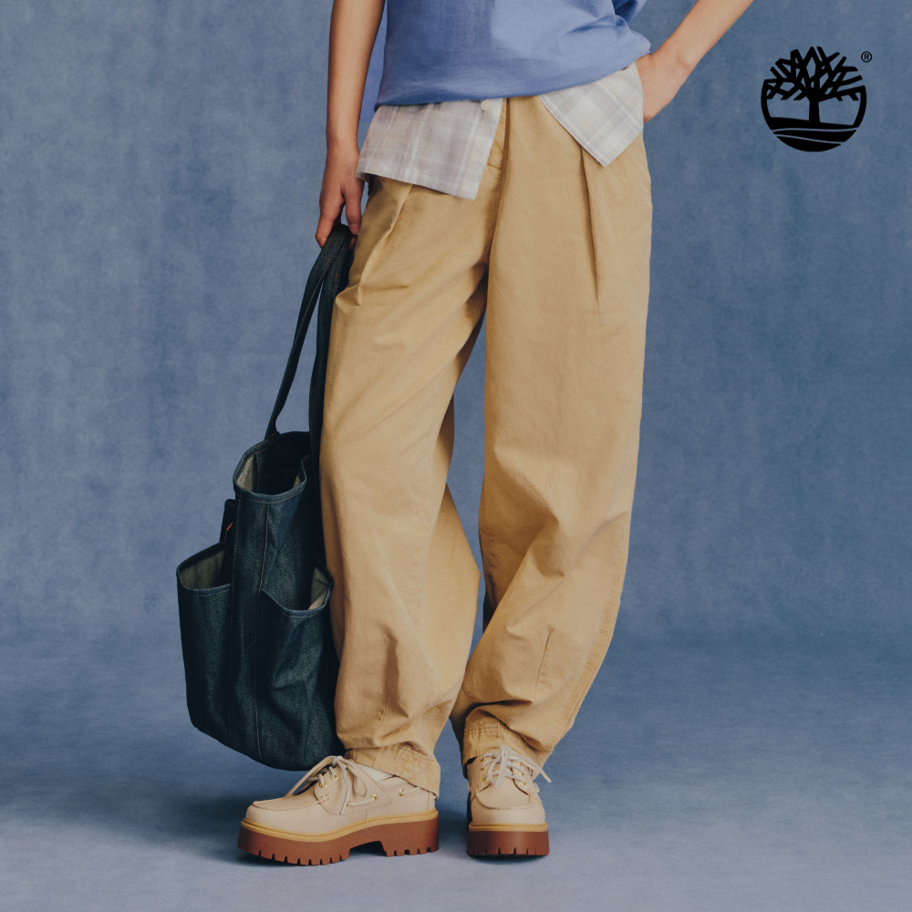 Timberland 女款米色寬版棉麻長褲｜A42NFY94