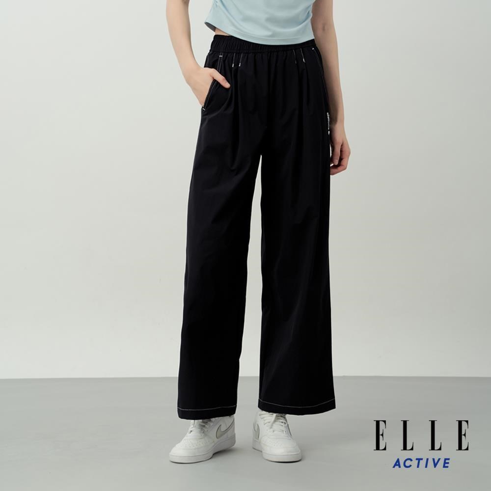 ELLE ACTIVE 女款 撞色線條高腰闊腿褲-黑 (EA26S2W3402-99)