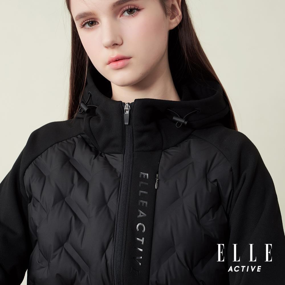 ELLE ACTIVE 女款 戶外拼接連帽羽絨外套-黑色 (EA25A2W6702-99)