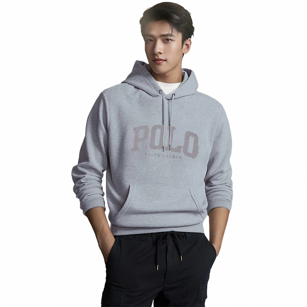 RALPH LAUREN POLO 熱銷貼布刷毛文字連帽T恤 上衣-灰色