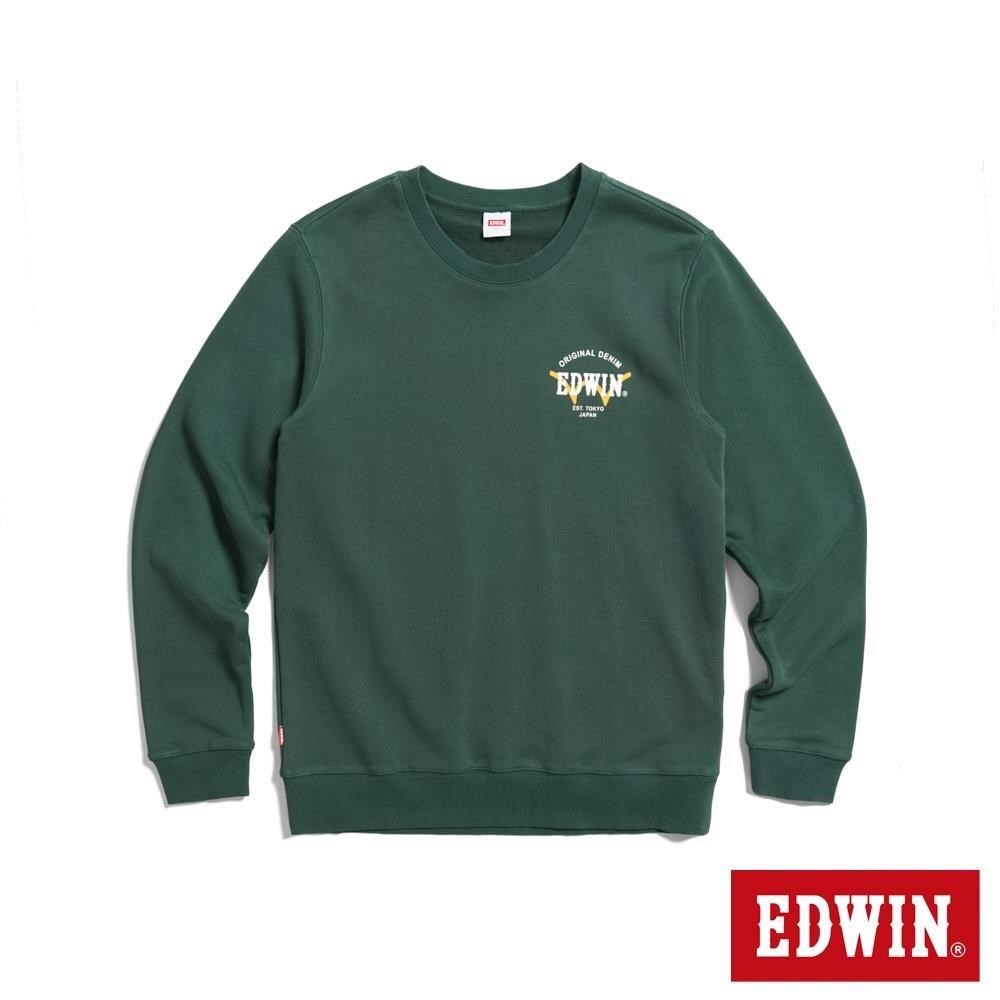 EDWIN 男裝 扇形小LOGO厚長袖T恤 (墨綠色)