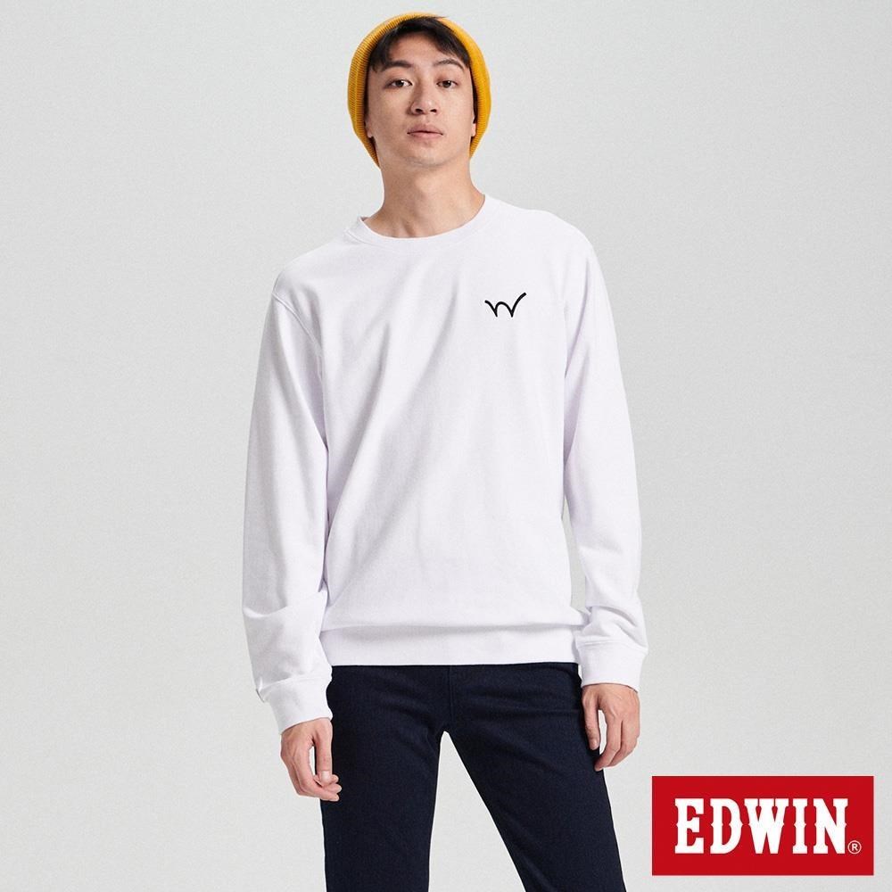 EDWIN 男裝 經典小W繡厚長袖T恤 (白色)