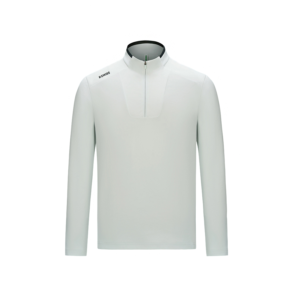 K-SWISS 運動長袖 MS HALF ZIP T 半開襟 拉鍊 男款 淺灰色 1012045-952