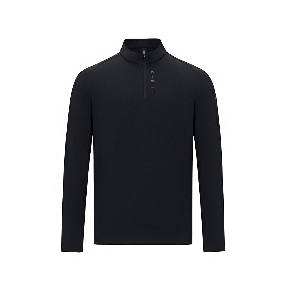 K-SWISS 運動長袖 MS HALF ZIP LS T 半開襟 拉鍊 男款 黑色 1012050-008