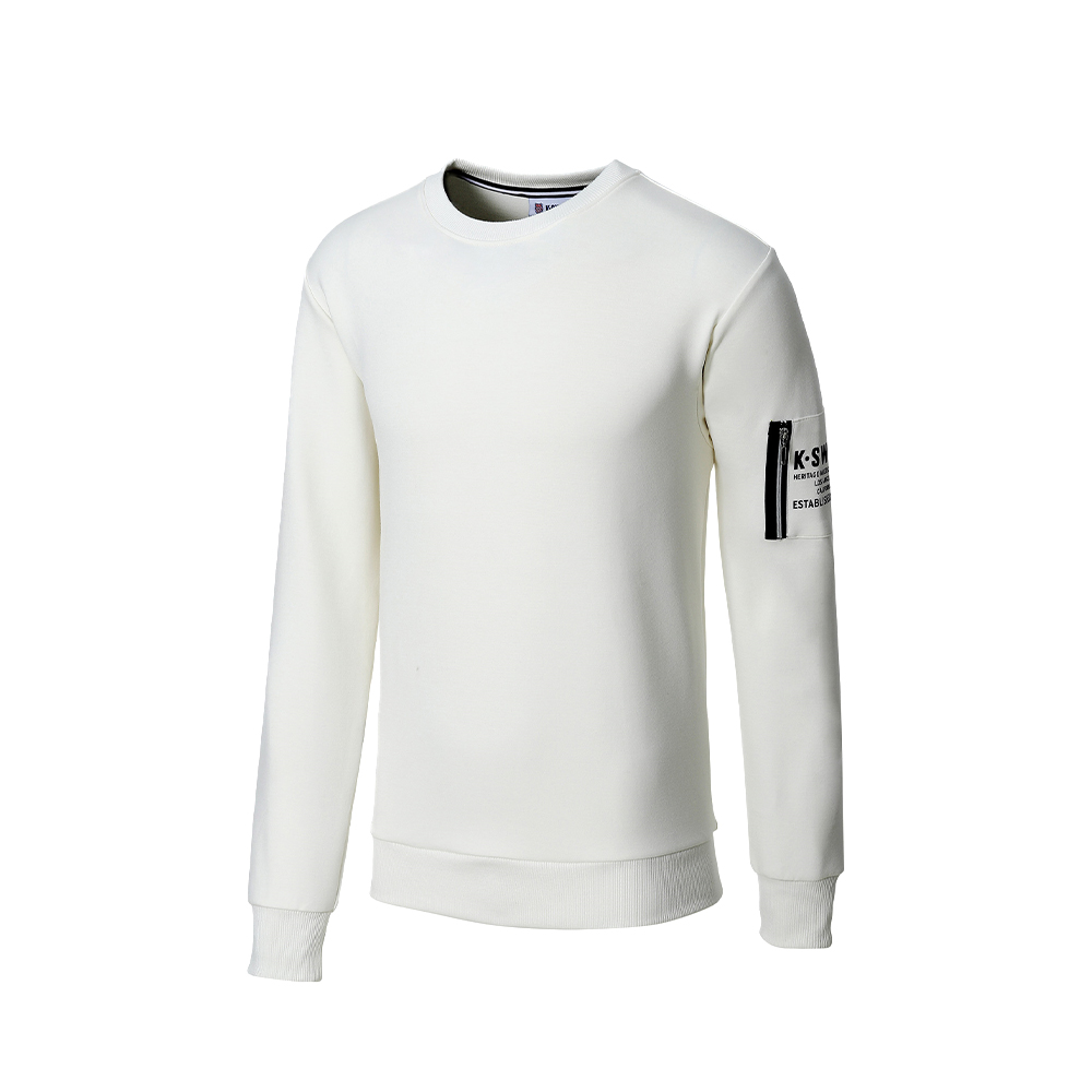 K-SWISS 運動長袖 SL POCKET SWEATSHRT 圓領 男款 米白色 107251-106