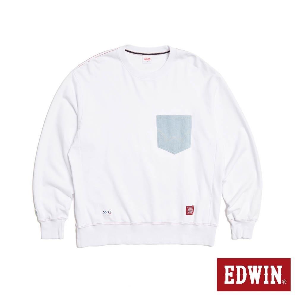 EDWIN 男裝 BLUE TRIP 寬版牛仔口袋長袖T恤 (白色)