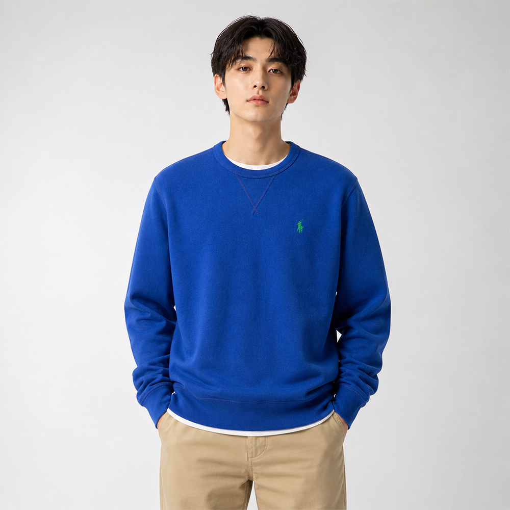 RALPH LAUREN POLO RL 熱銷刺繡小馬大學T恤(鋪棉款)-寶藍色