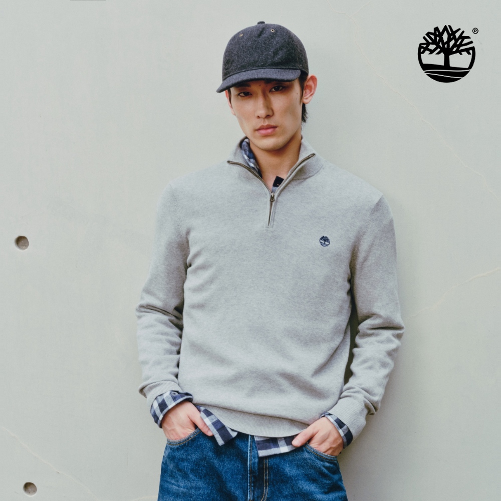 Timberland 男款灰色四分之一拉鍊毛衣|A2A1N052