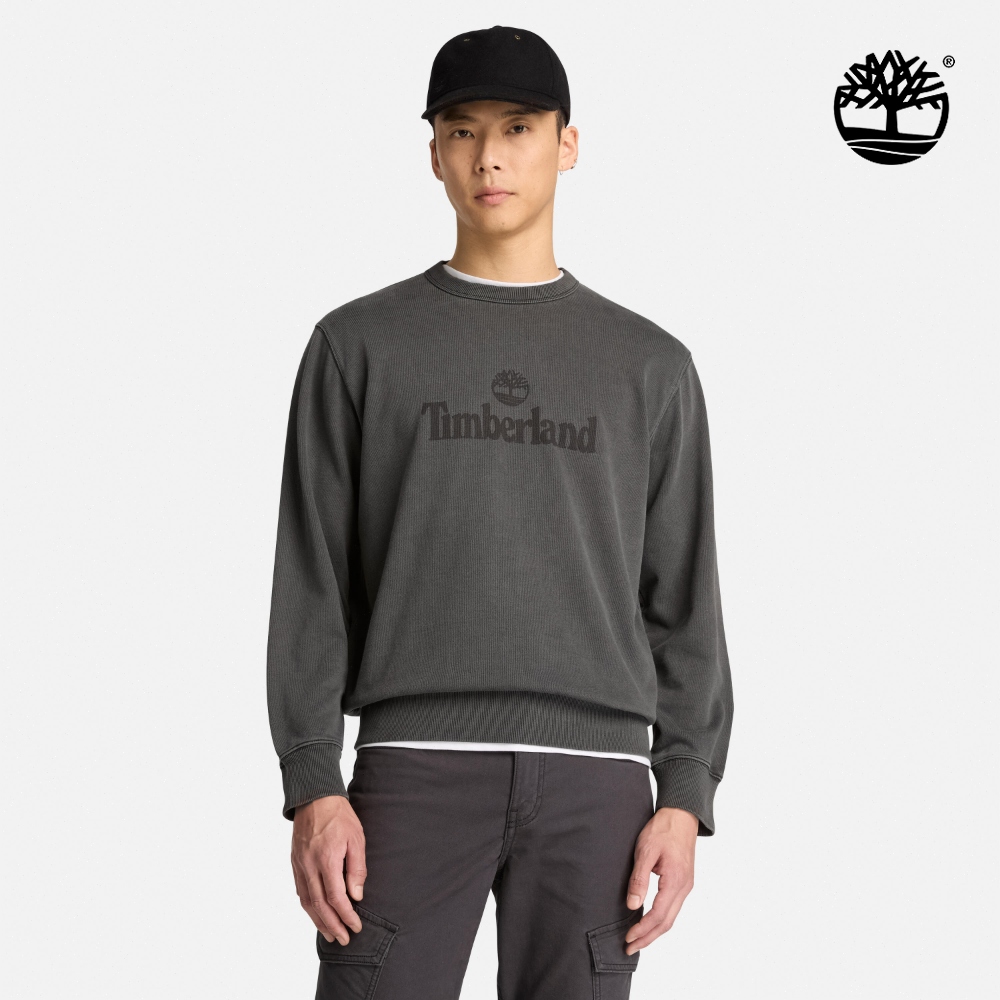Timberland 男款黑色LOGO圓領長袖上衣|A5TMBAO0