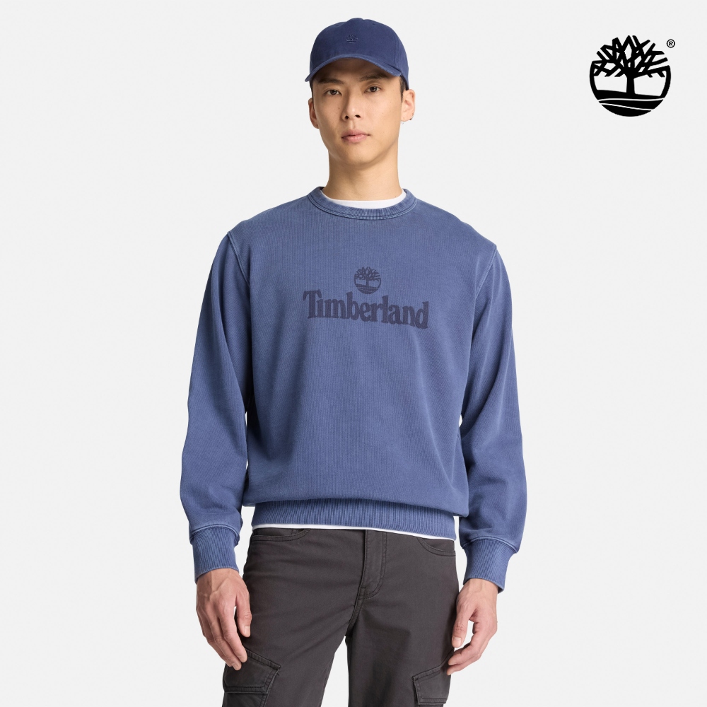 Timberland 男款灰藍色LOGO圓領長袖上衣|A5TMBAO2