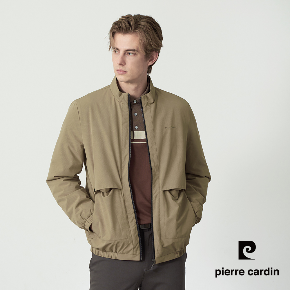Pierre Cardin 皮爾卡登 男款 印花立領鋪棉外套-橄綠色 (5255763-48)