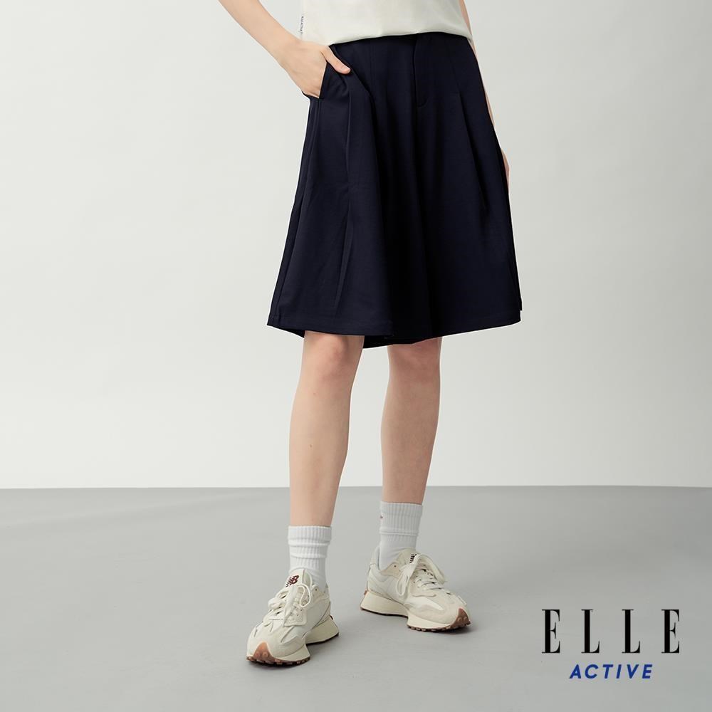 ELLE ACTIVE 女款 百搭修飾打褶休閒短褲-深藍色 (EA26S1W3002-39)