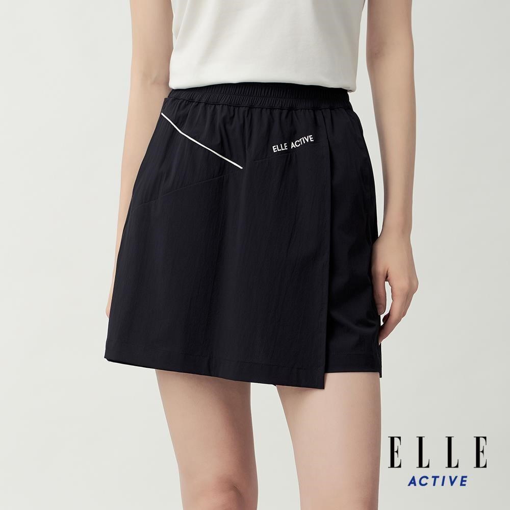 ELLE ACTIVE 女款 鬆緊腰頭不對稱短裙褲-黑色 (EA26S1W2002-99)
