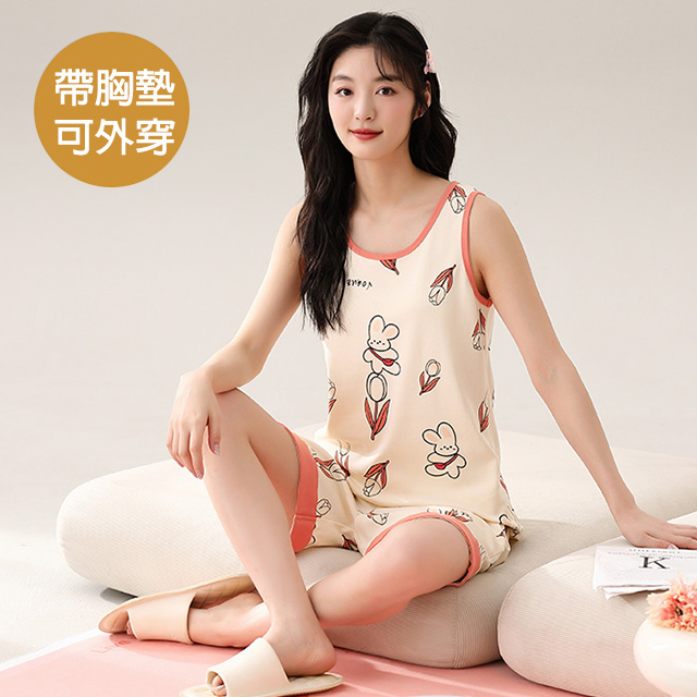 K.W. 韓國兔棉背心印花家居服睡衣套裝(背心/大面印花/短褲)