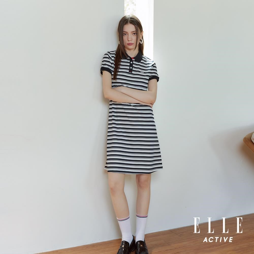 ELLE ACTIVE 女款 翻領條紋POLO短袖洋裝-深藍 (EA26S1W2609-39)