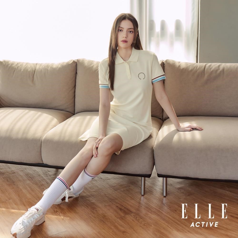 ELLE ACTIVE 女裝 袖口撞色翻領POLO短袖連身裙-珍珠白 EA26S1W2610-91