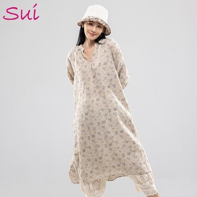 Sui服飾 麻立V領碎花洋裝