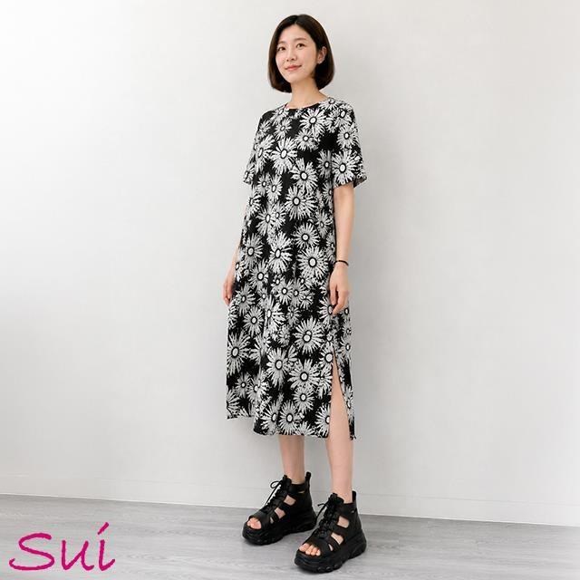 Sui服飾 印花大口袋洋裝-白