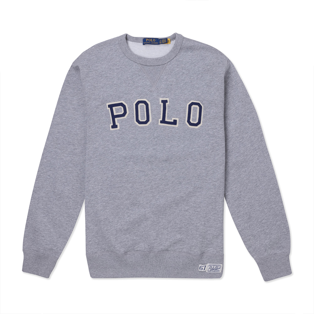 RALPH LAUREN POLO 熱銷刺繡文字刷毛大學T恤-灰色