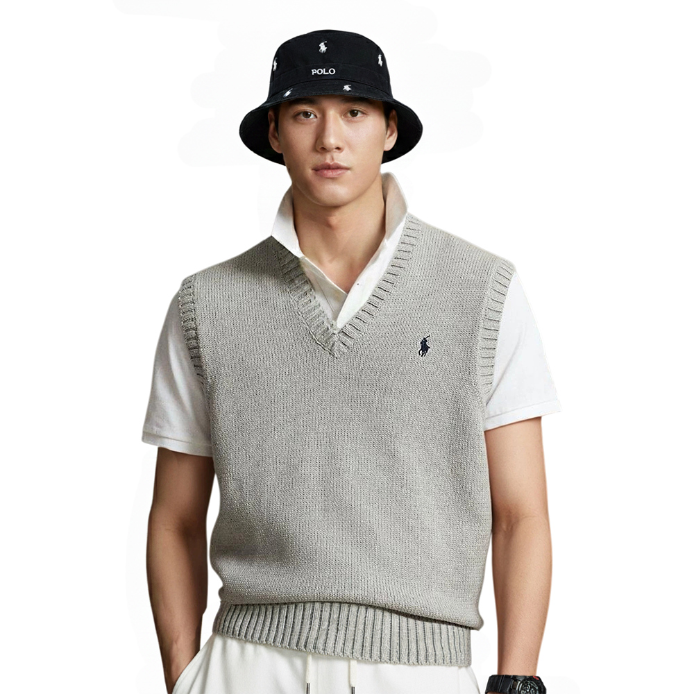 RALPH LAUREN POLO RL 熱銷刺繡小馬針織毛衣背心-灰色