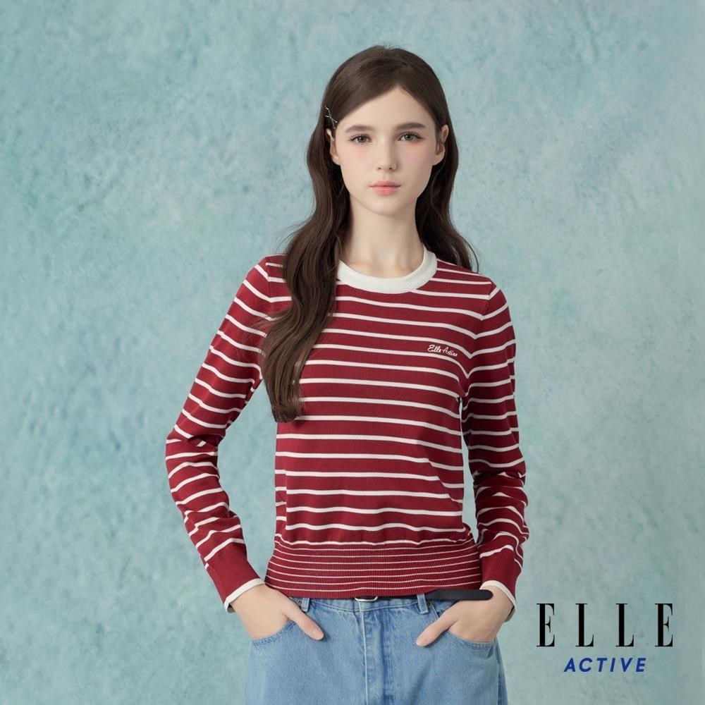 ELLE ACTIVE 迷你法式條紋圓領長袖針織衫-紅 EA25A1W540275