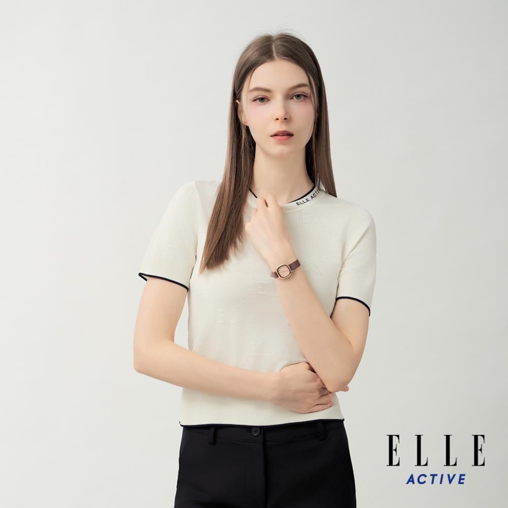ELLE ACTIVE 女款 緹花圓領短袖針織衫-白色 (EA26S4W5101-91)