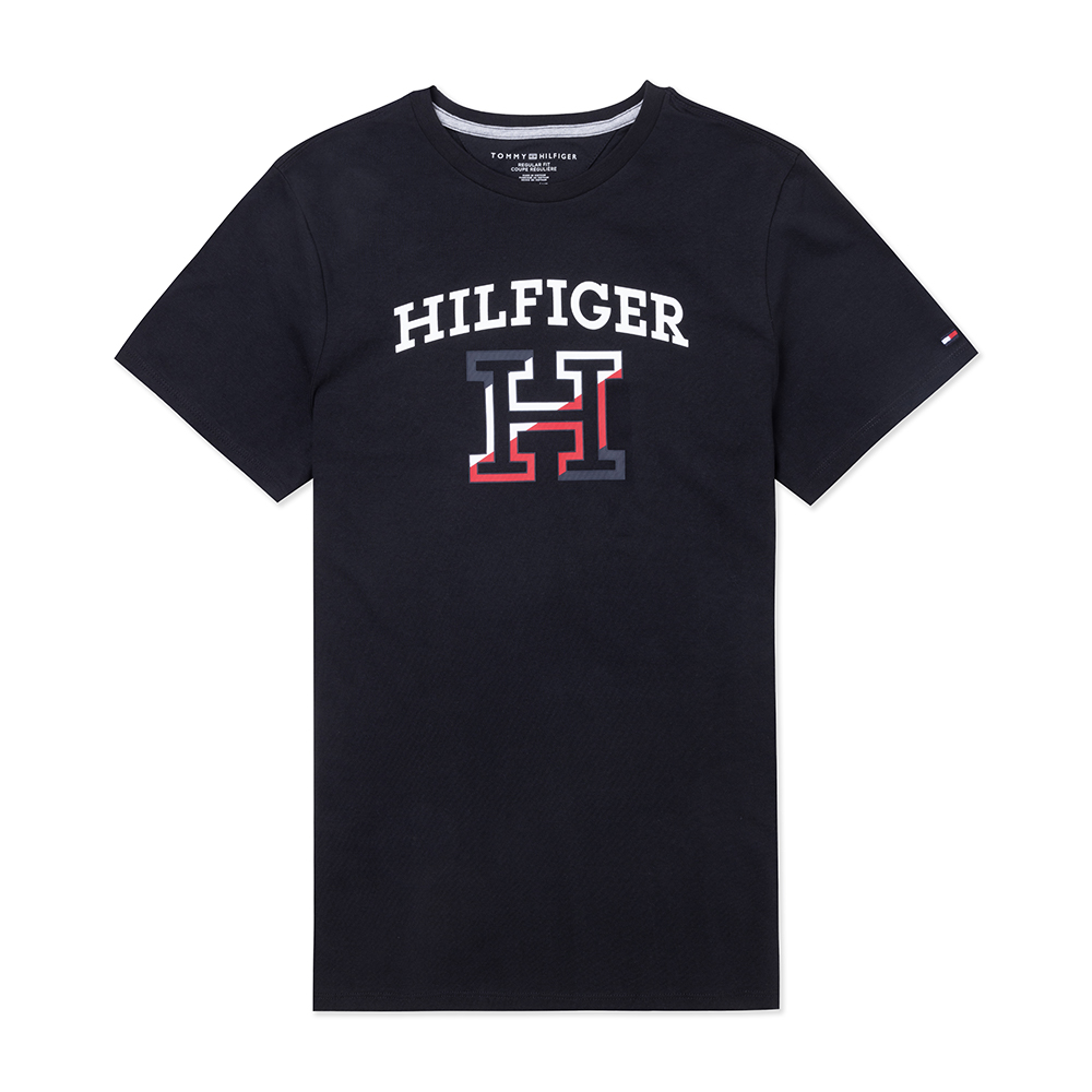 Tommy Hilfiger 熱銷印刷大H圖案短袖T恤-黑色