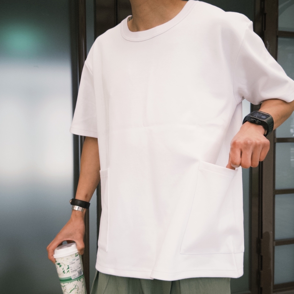 AMERO 愛馬歐 台灣製造 男女裝 圓領短袖T恤 太空棉 側雙口袋 情侶裝