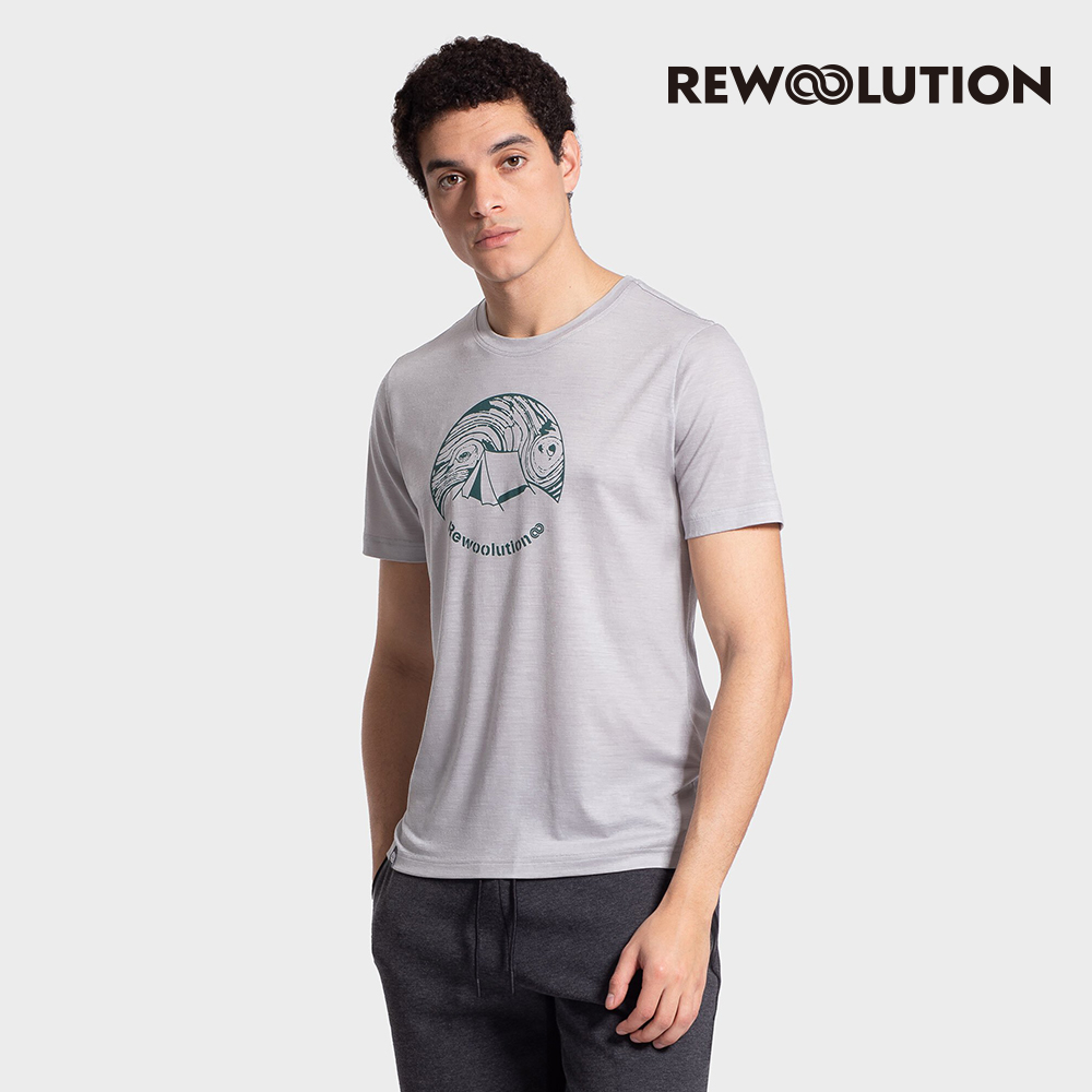 Rewoolution 男 ARAI 140g短袖印花T恤(銀灰色)-羊毛 吸濕排汗 羊毛衣 底層衣 短袖T恤-REEB1MC515