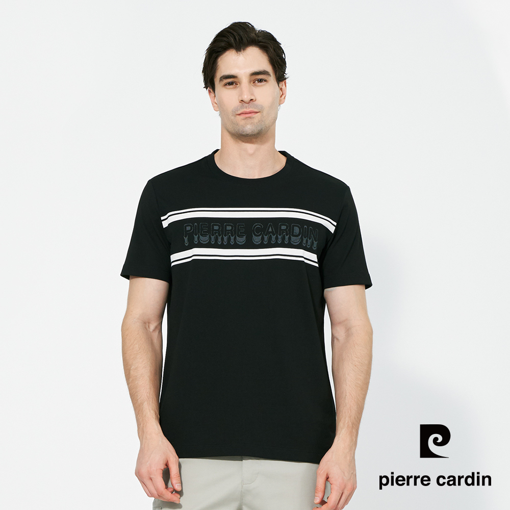 Pierre Cardin 皮爾卡登 男款 抗菌消臭前胸定位燙印LOGO短袖圓領T恤-黑色 (5257282-99)
