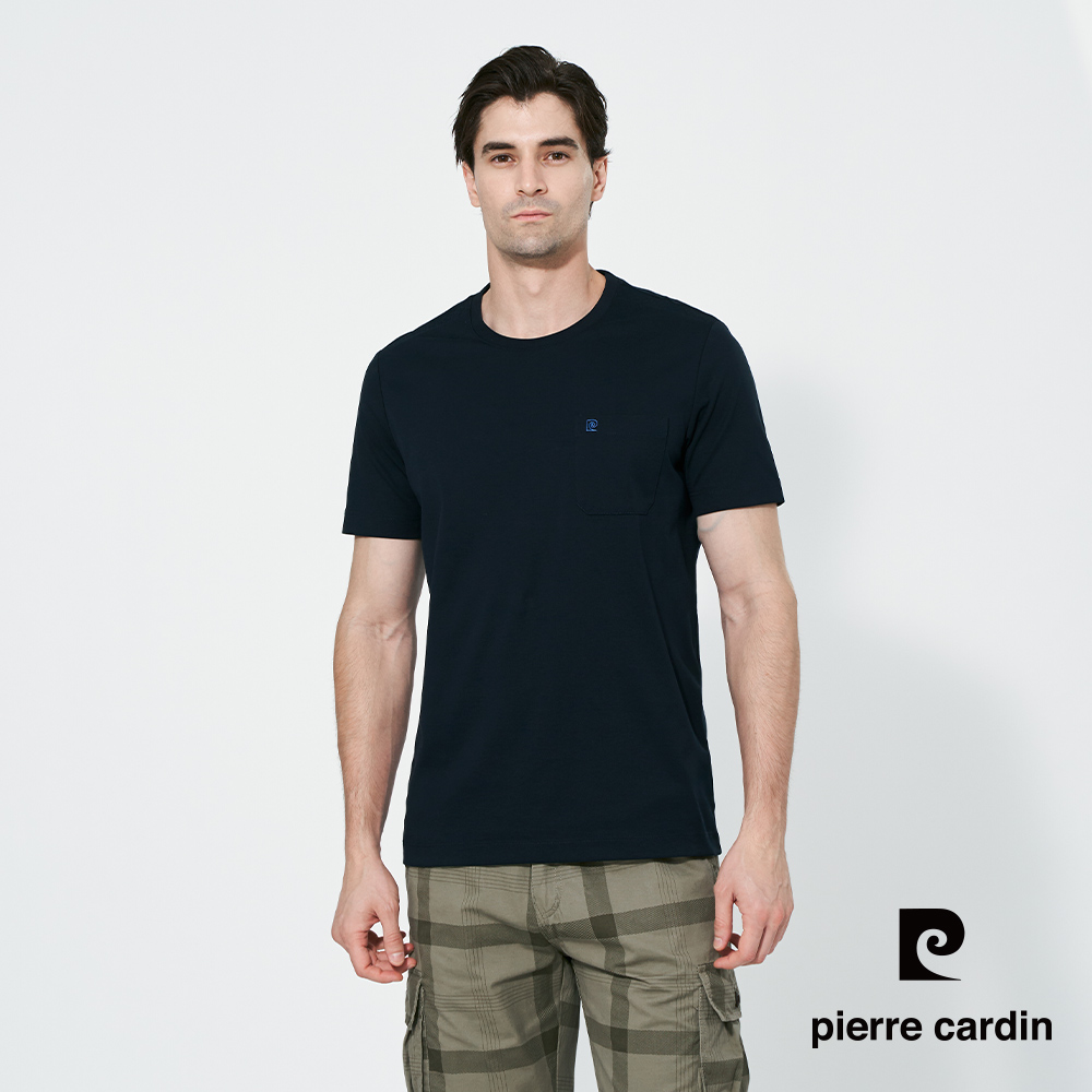 Pierre Cardin 皮爾卡登 男款 抗菌消臭素色短袖圓領T恤-丈青色 (5257284-39)