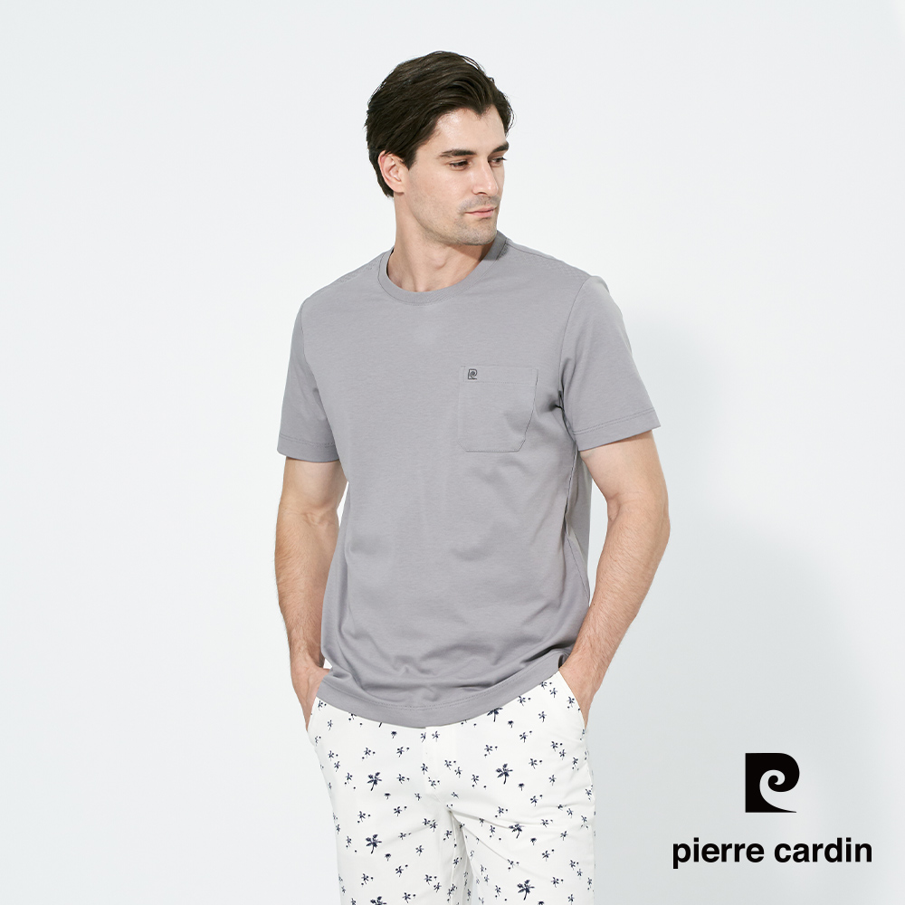 Pierre Cardin 皮爾卡登 男款 抗菌消臭素色短袖圓領T恤-灰色 (5257284-95)