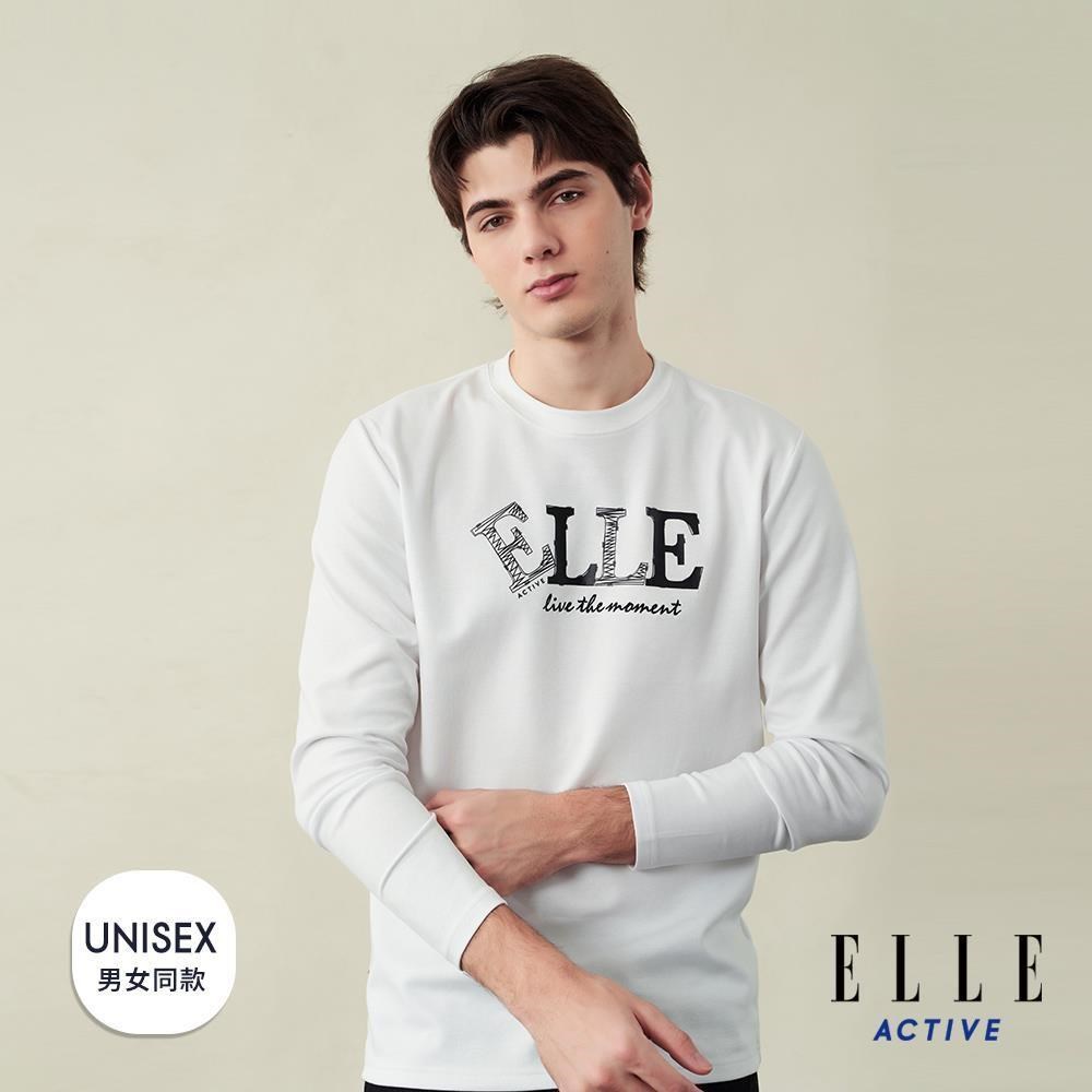 ELLE ACTIVE 男女共款 塗鴉LOGO印花圓領薄長袖T恤-白色 (EA25A2F1702-90)