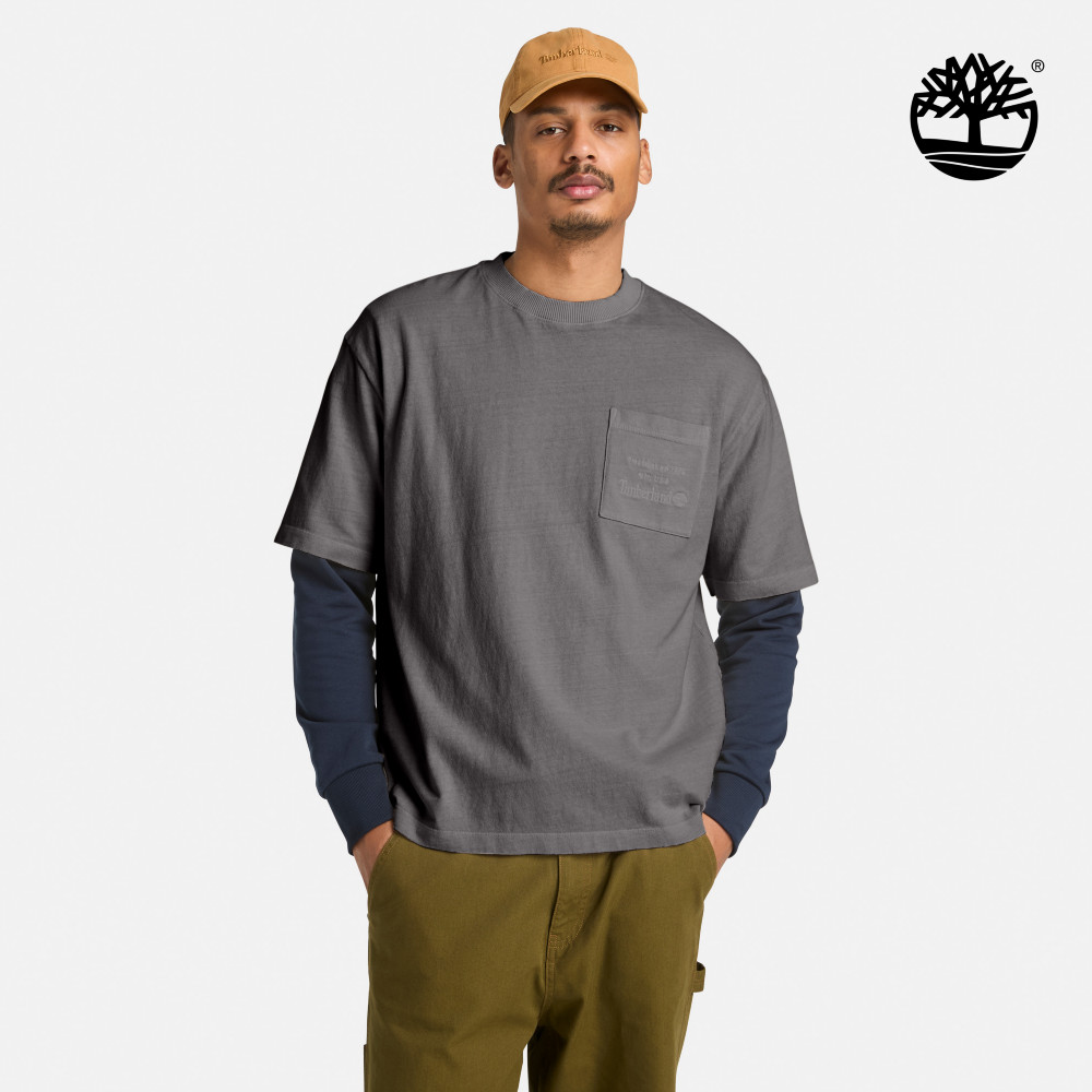 Timberland 男款黑色厚磅寬版胸前口袋T恤|A5SMFW08