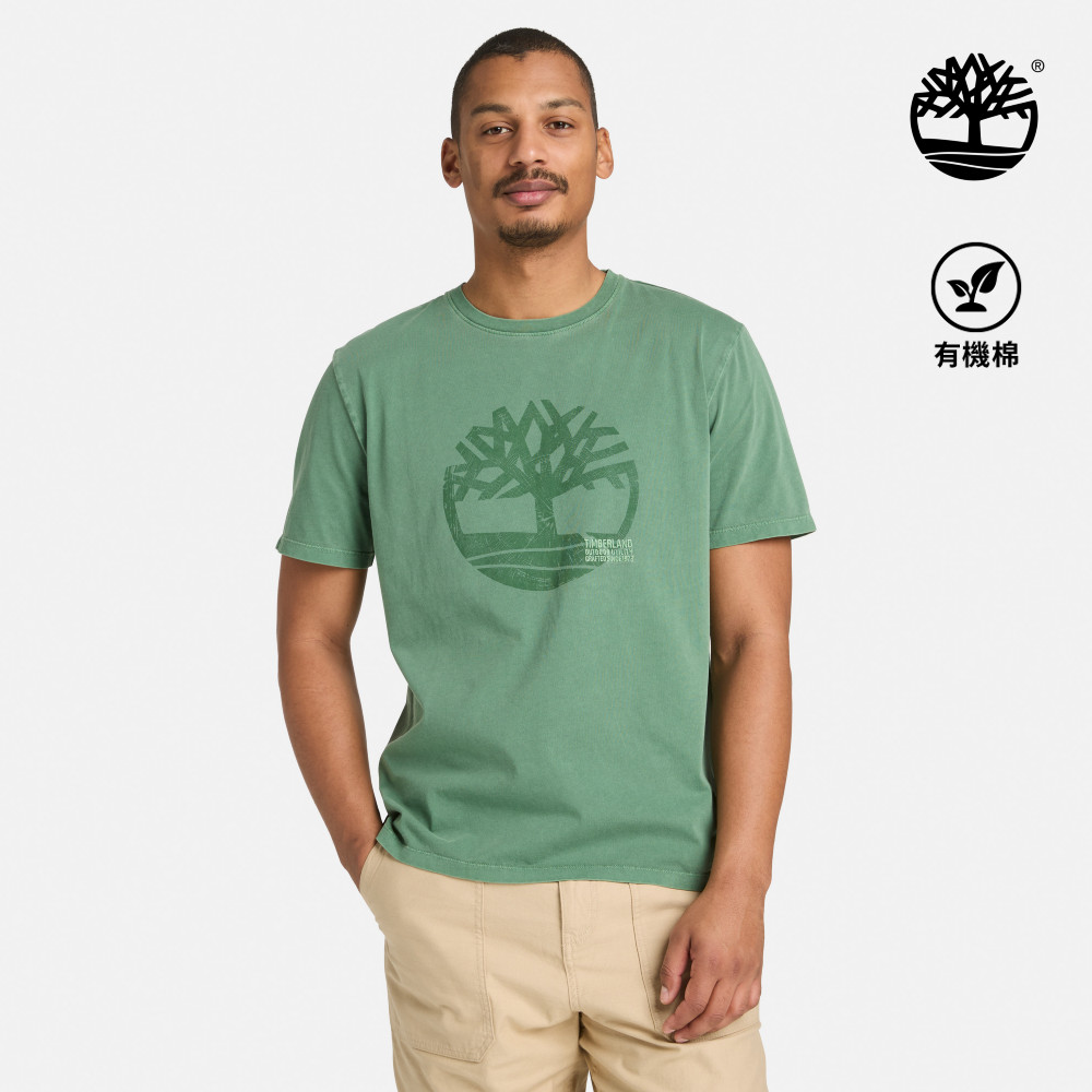Timberland 男款綠色LOGO短袖T恤｜A42RFA6Z