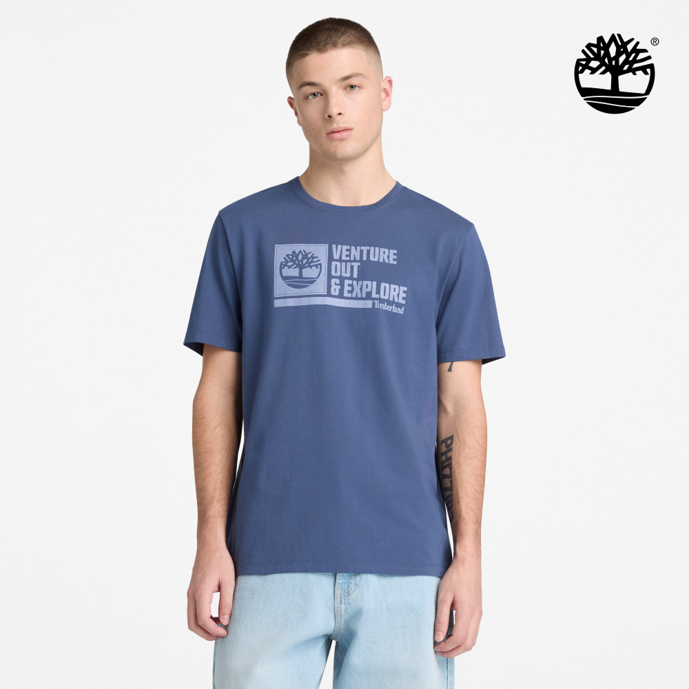 Timberland 男款藍色正面圖案短袖T恤|A5S7XEYO