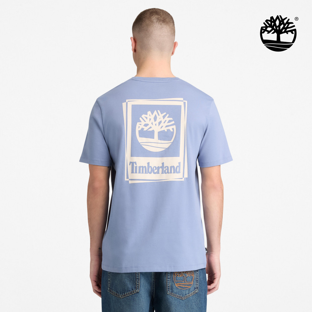 Timberland 男款灰藍色方形LOGO圖案短袖T恤|A5S6PB88