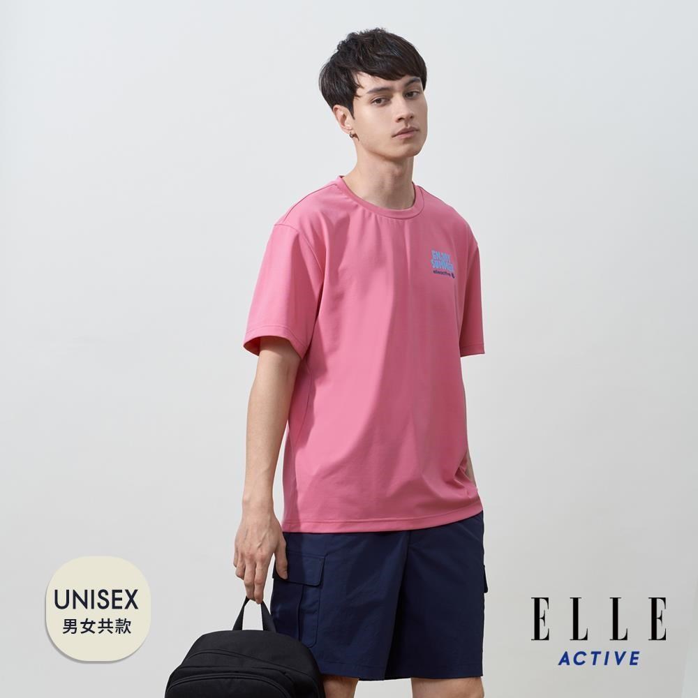 ELLE ACTIVE 男女共款 享受夏日雙面印花寬鬆版圓領短袖T恤-粉紅色 (EA25S2F1602-74)