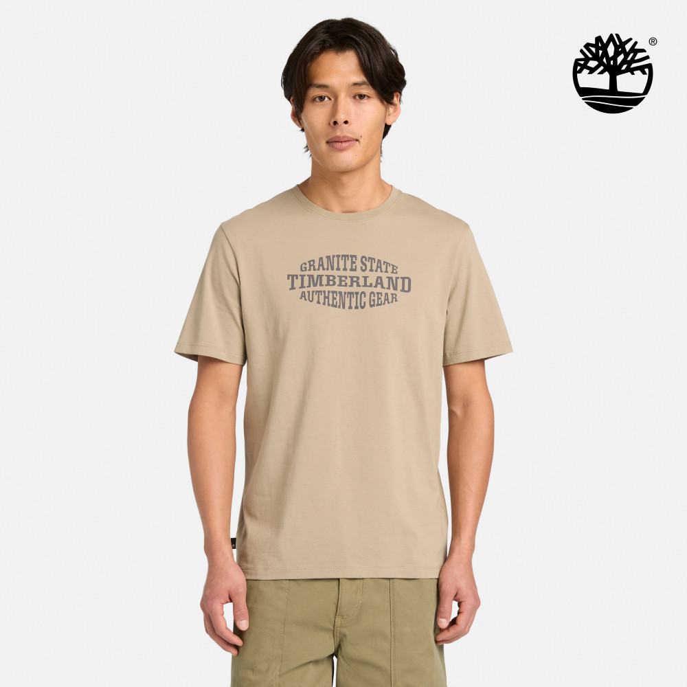 Timberland 男款米色印章圖案短袖T恤｜A5S7ADH5