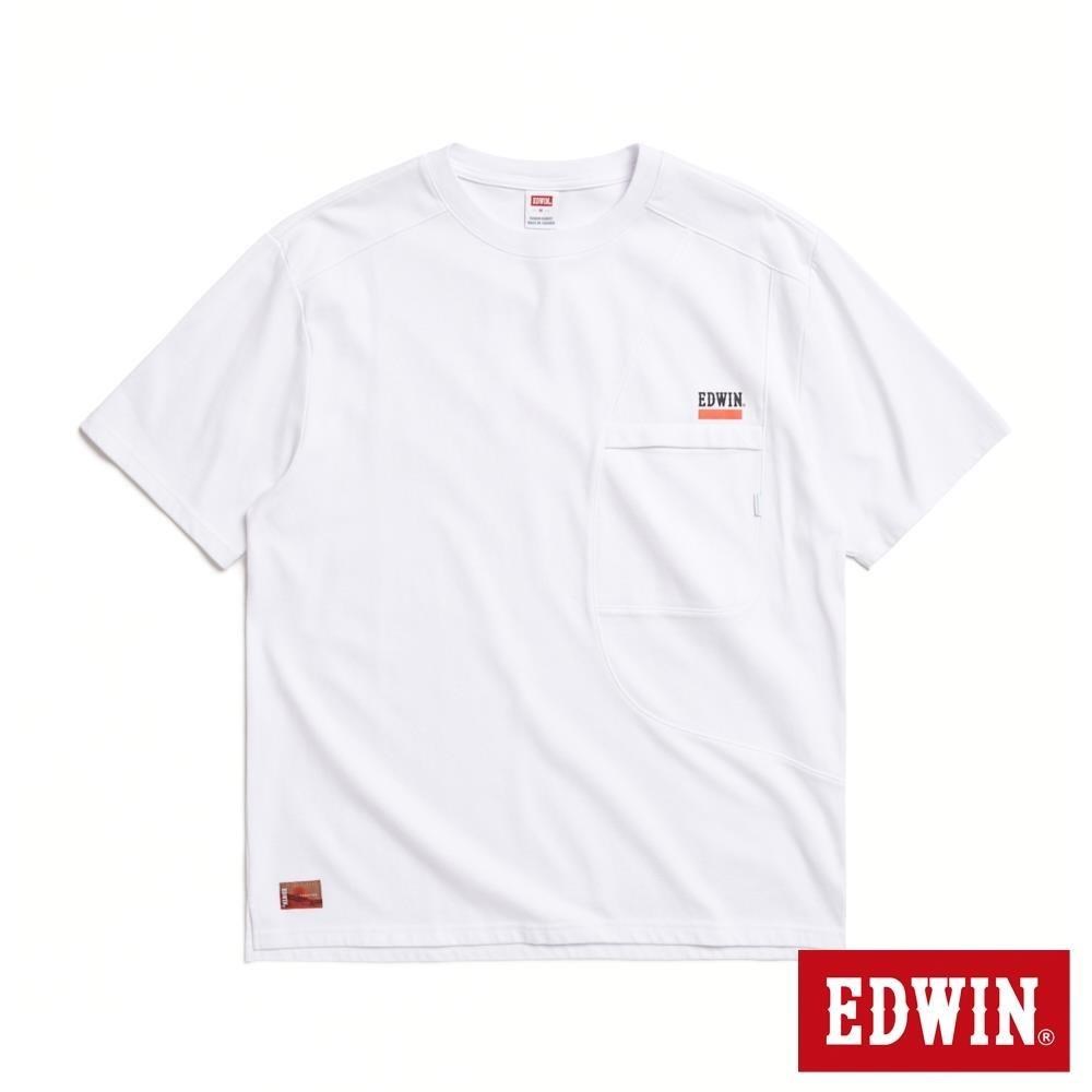 EDWIN 男裝 COOL FLEX 未來風寬版剪接短袖T恤 (白色)