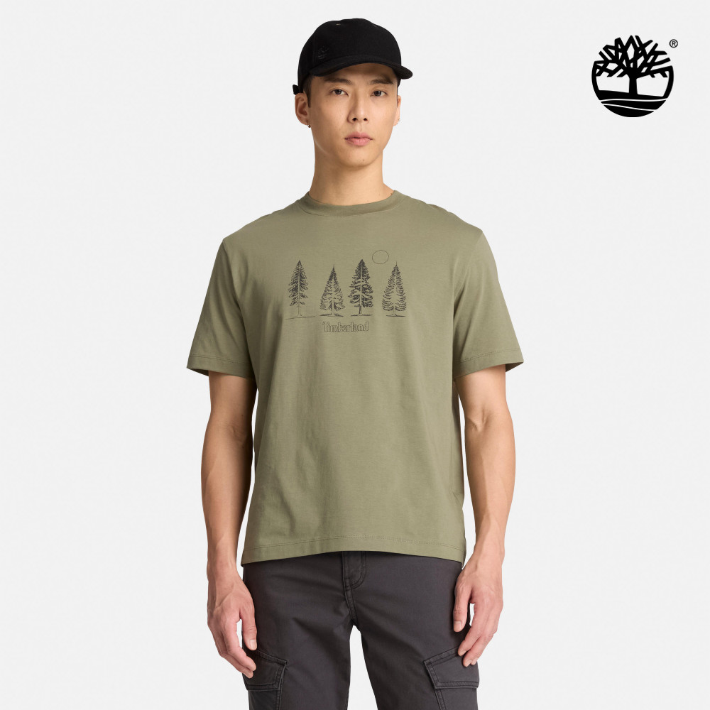 Timberland 男款深綠色松樹圖案短袖T恤|A2D1Z991