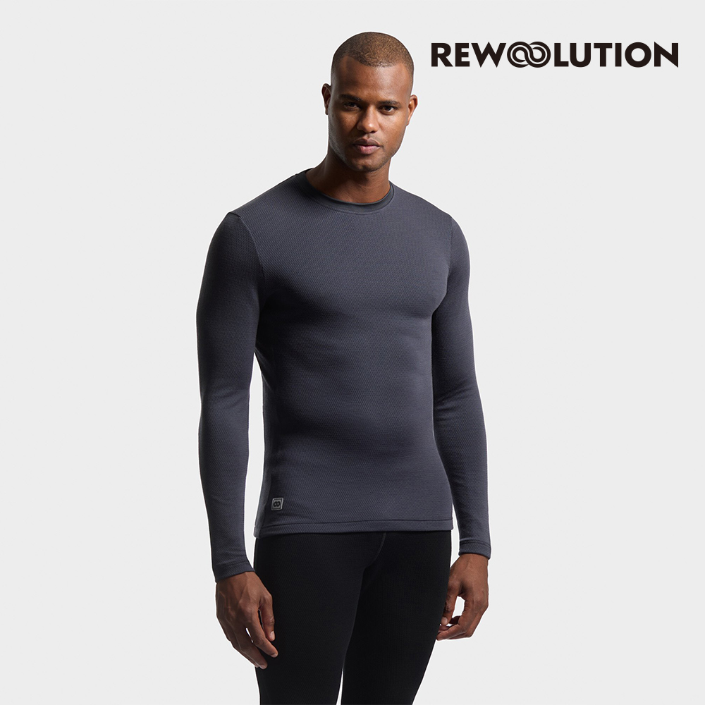 Rewoolution 男 DENZEL 180g長袖T恤(隕石灰)-圓領 登山 吸排 羊毛保暖 底層衣 羊毛衣 REEB2MC70593