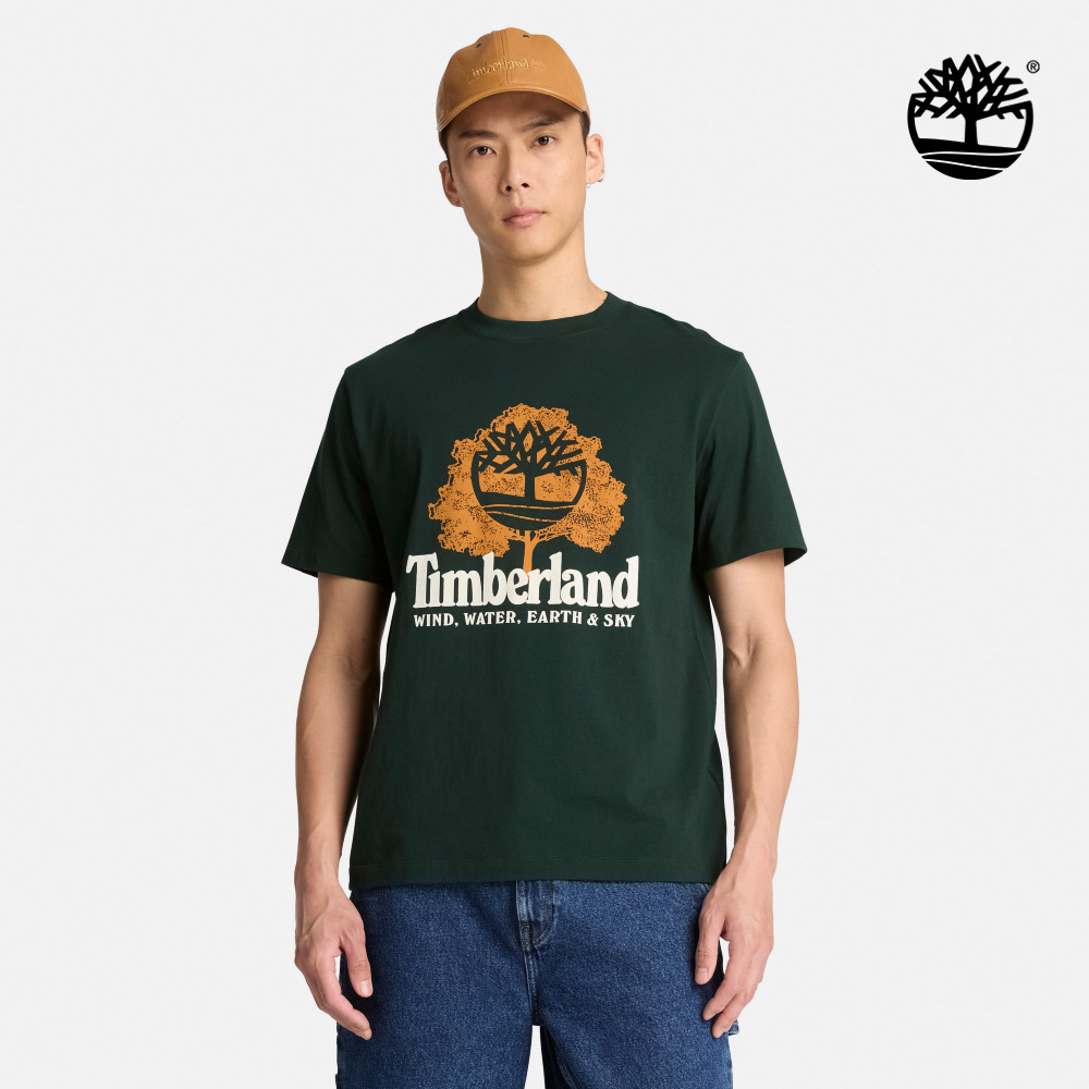 Timberland 男款灰綠色大LOGO圖案T恤|A2714EA1