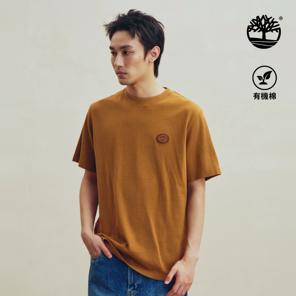 Timberland 男款深小麥色厚磅皮革徽章短袖T恤|A26WWEH2