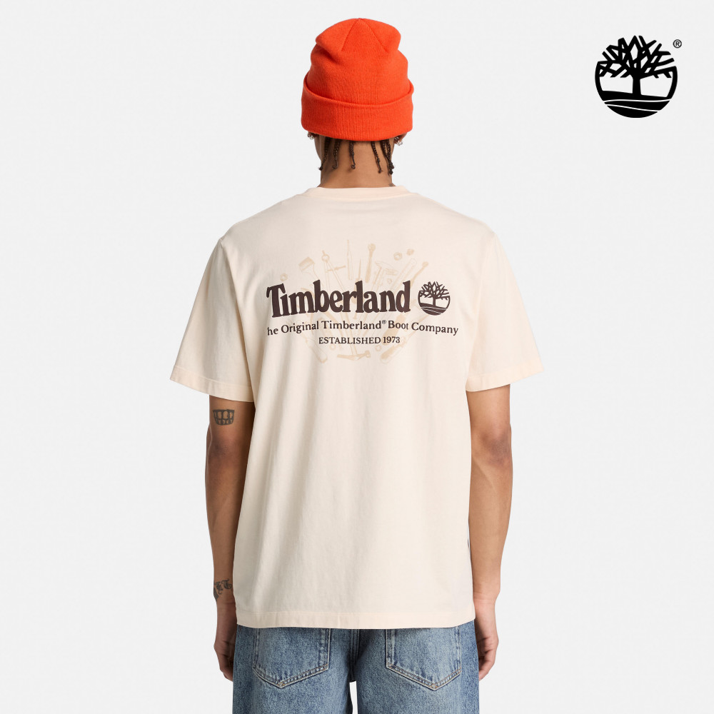 Timberland 男款白煙色製靴工藝背面圖案短袖T恤|A5TRQV04