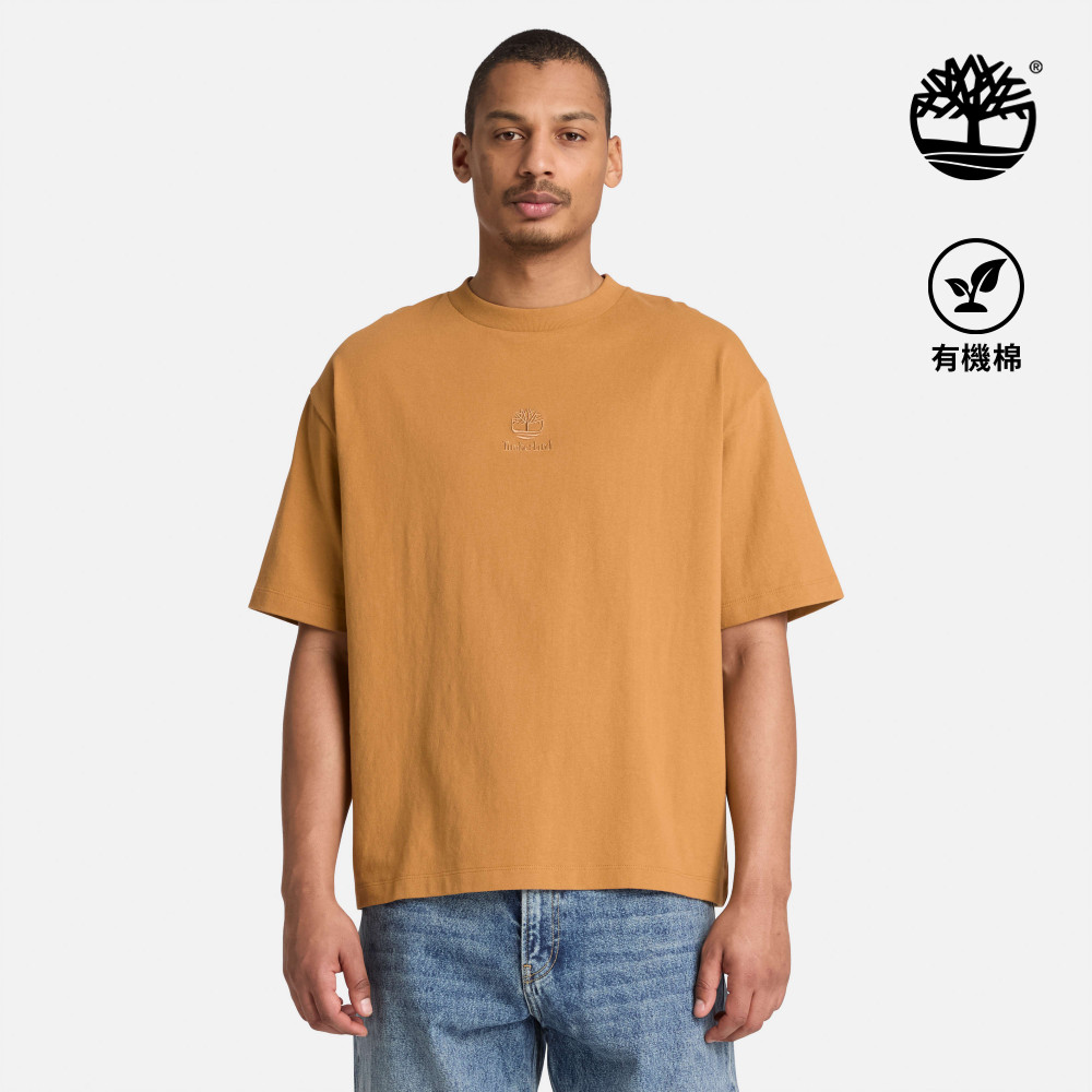 Timberland 男款小麥色寬版厚磅刺繡LOGO短袖T恤｜A2781P47